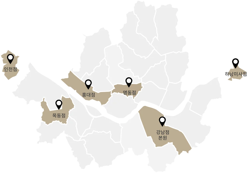 韓国の地図にクリニックの場所を示すピンがある。
