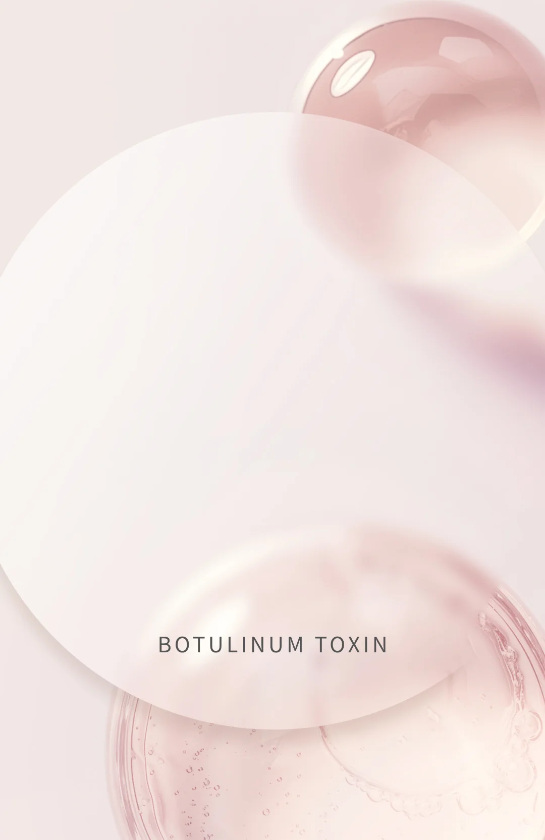 ボツリヌストキシンに関する、ピンク色の球体と白い円形を重ねた抽象的なイメージ。