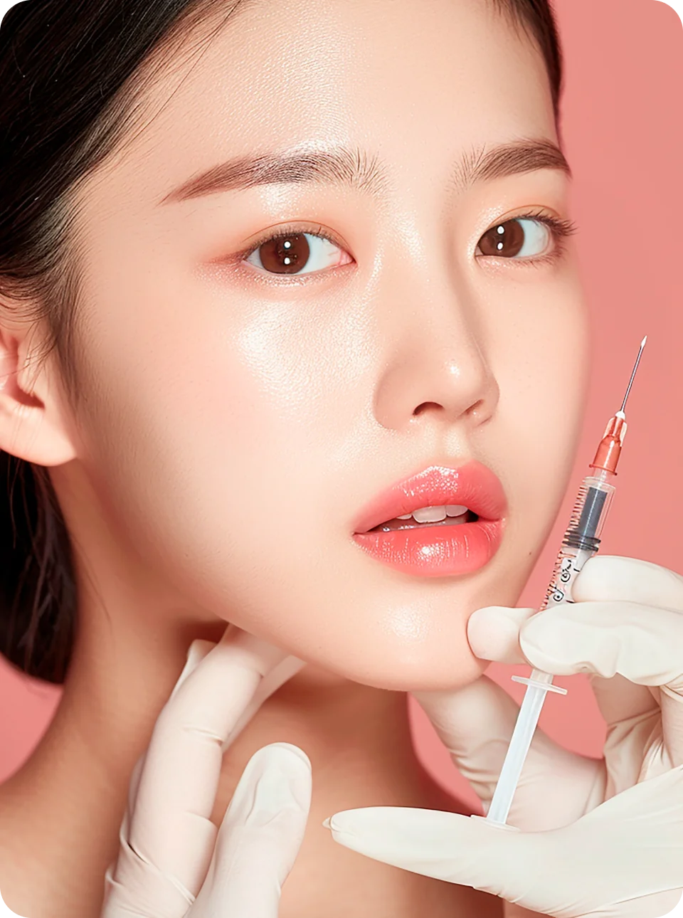 ボツリヌストキシン注射を受ける女性の顔のクローズアップ