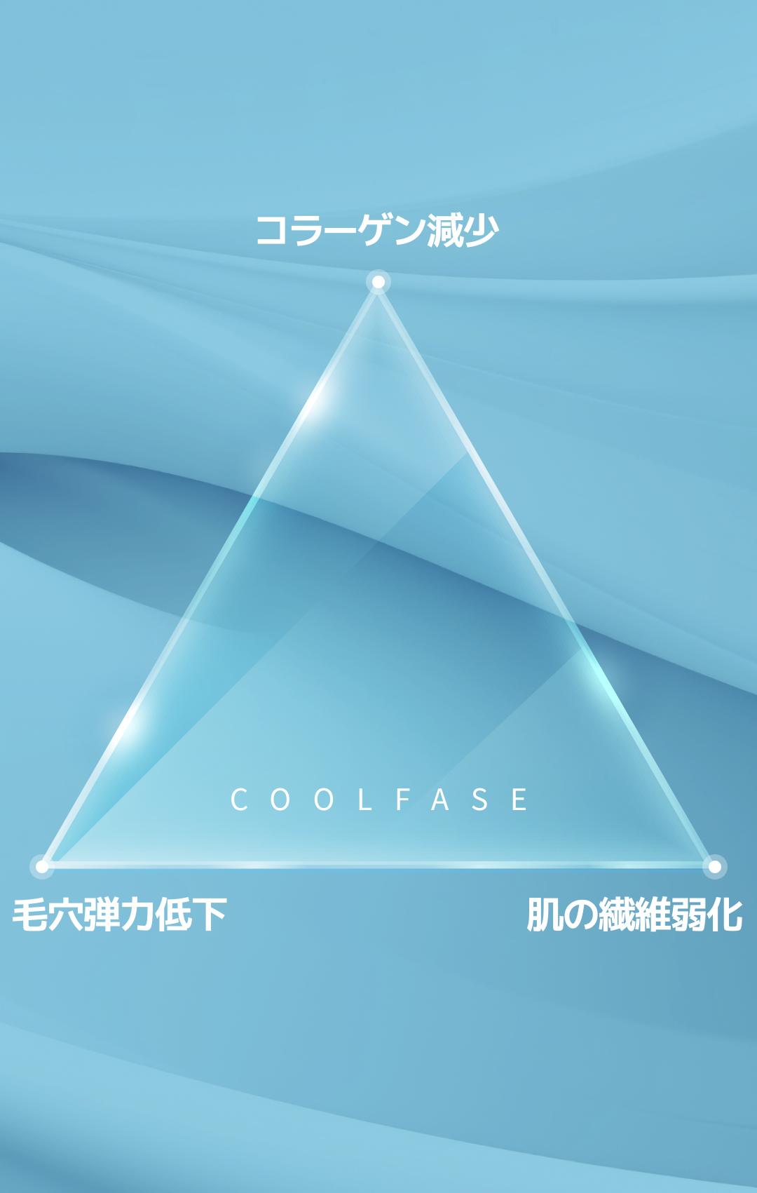 クールフェイス、コラーゲン減少、毛穴弾力低下、肌の繊維弱化を示す図