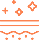 オレンジ色の星、線、波線、点からなる抽象的な図。