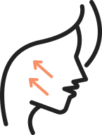 顔の輪郭と頬の矢印を示す図