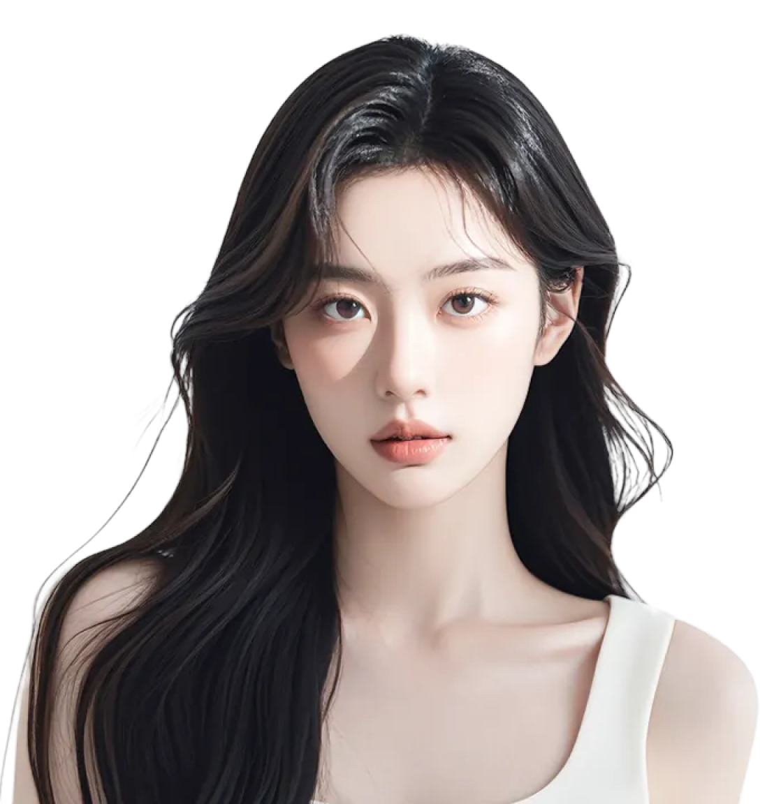 黒髪で白いタンクトップを着た女性のポートレート