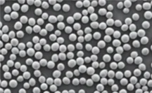 灰色背景に白い球状の粒子が多数密集している顕微鏡写真。