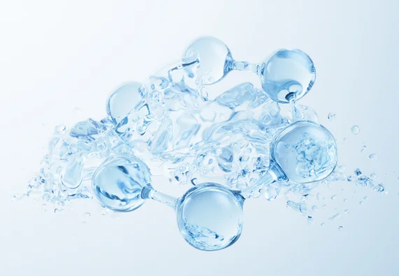 水分子の構造をイメージした、透明感のあるイラスト。