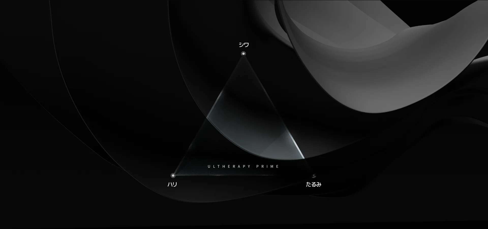 ウルセラピープライムのイメージ図。シワ、ハリ、たるみの文字入り。