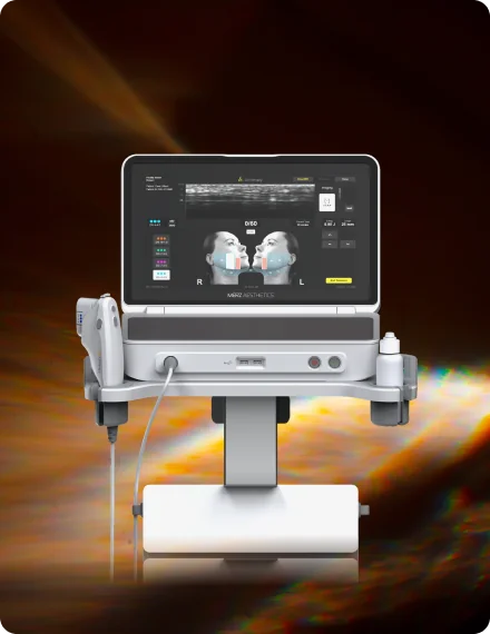 ウルセラピープライムの機器と、施術を受ける人の顔の画像